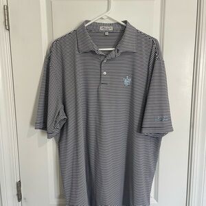 Peter Millar Men's Polo Shirt - Navy and White Stripes Sea Island Resort